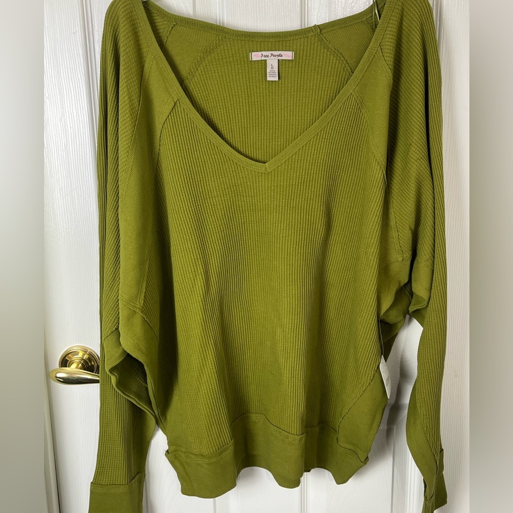 Free People Olive Green Long Sleeve Top